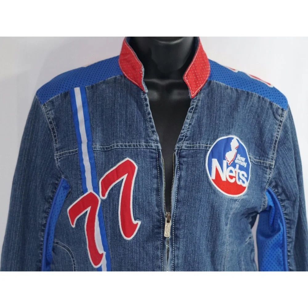 New Jersey Nets 77 NBA Denim Jean Jacket Size L - Picture 3 of 8